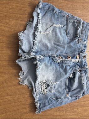 Fashion Nova Light Blue Distressed High Waist Denim Shorts